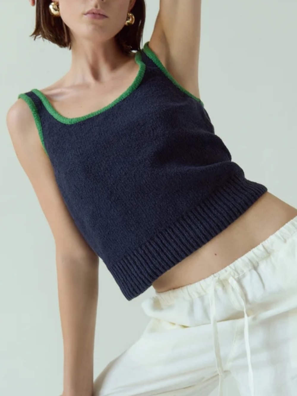 Nation Ltd Peggy Sue Sweater Tank Size XS Navy with Green Trim